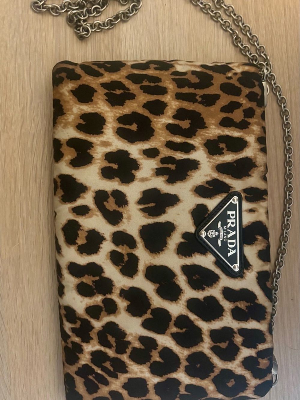 Prada Leopard-Print Chain Shoulder Bag in Tan, Brown, and Black